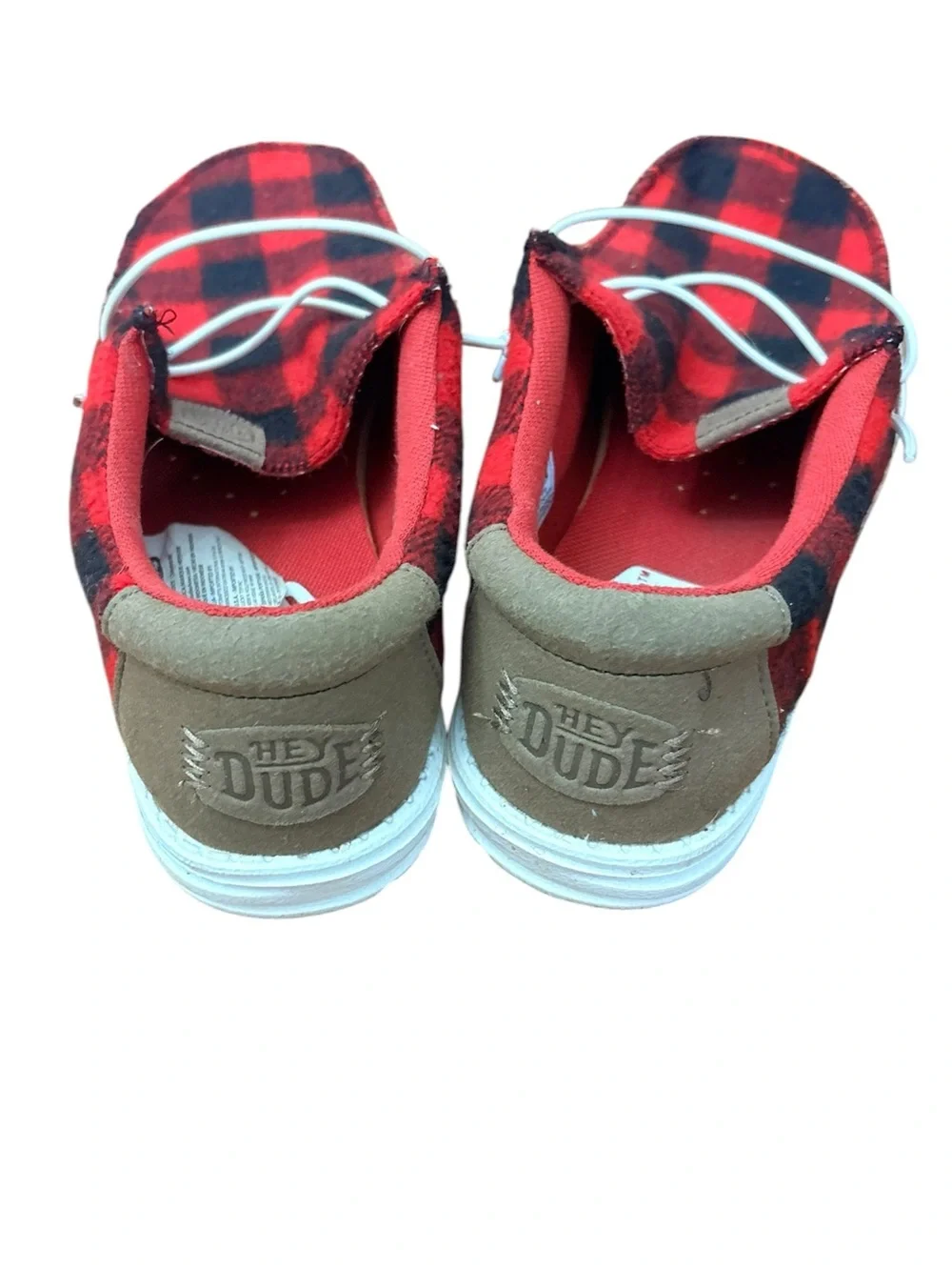 Hey Dude Men's Red and Black Buffalo Plaid Slip-On Loafers